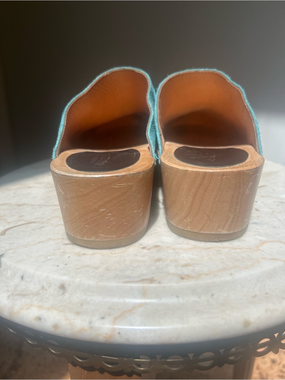 Swedish Hasbeens Teal Suede Clogs - Picture 5 of 14